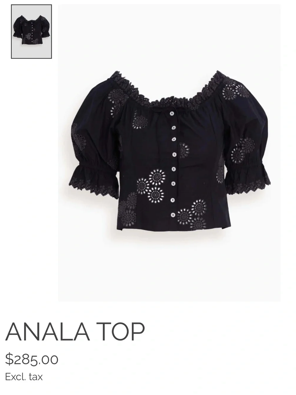 LoveShackFancy Eyelet Button-Front Puff Sleeve Top
